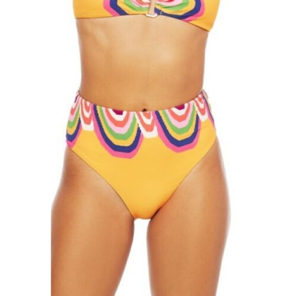 Trina Turk Rainbow Swirl High Waist Bikini Bottoms ~ Mango Orange 12 Nwt